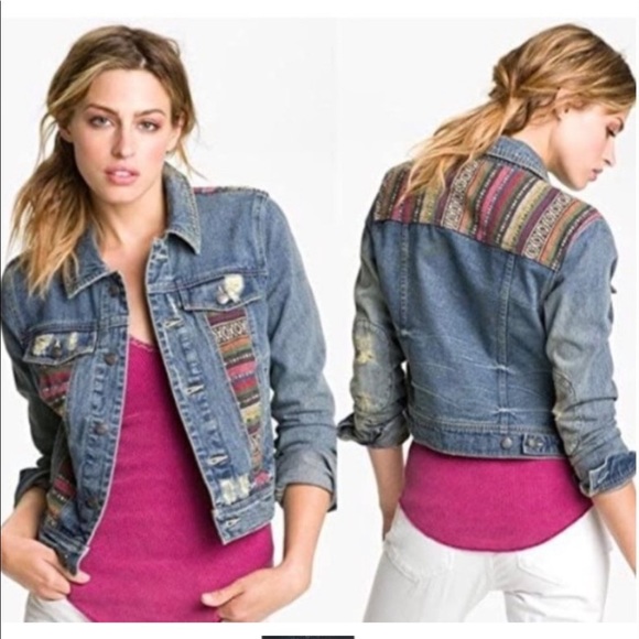Free People Aztec Baja Denim Jacket *NWOT* - Picture 2 of 10